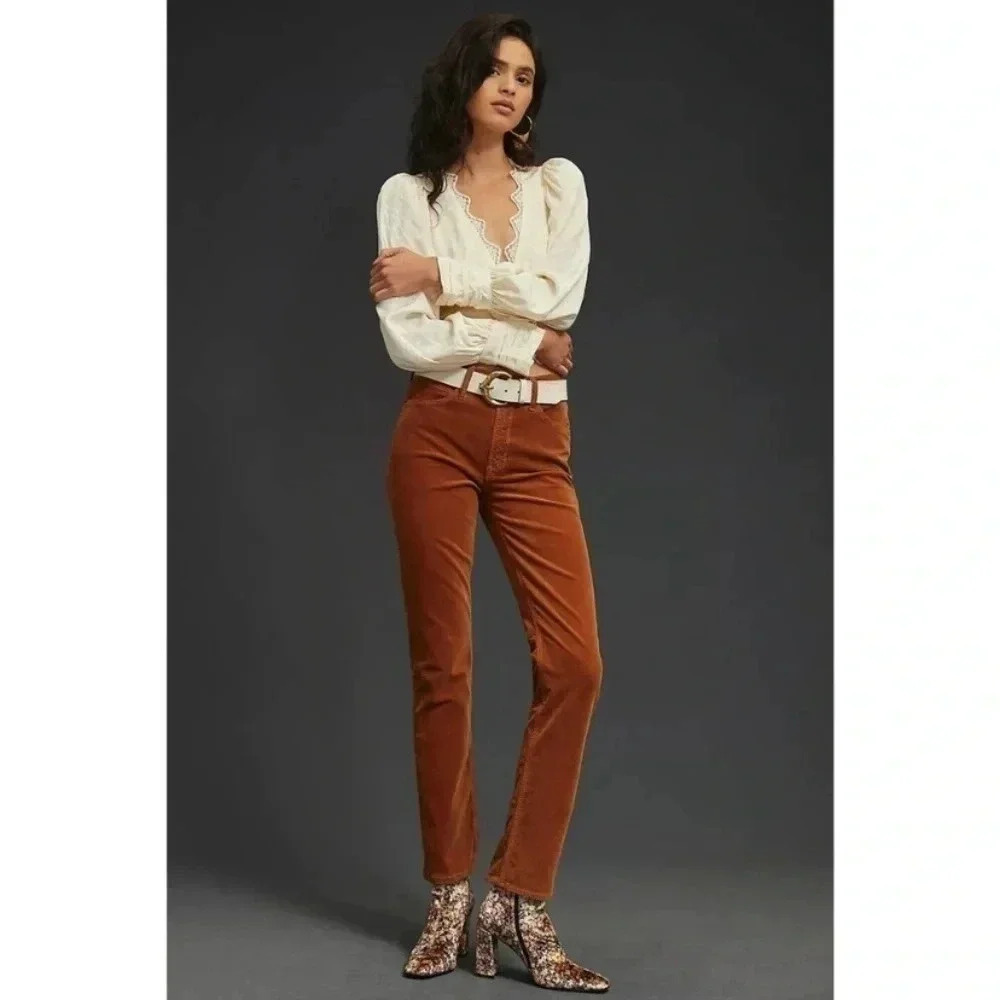 MOTHER The Mid Rise Dazzler Corduroy Straight Leg Jeans in 
Brown Size 33